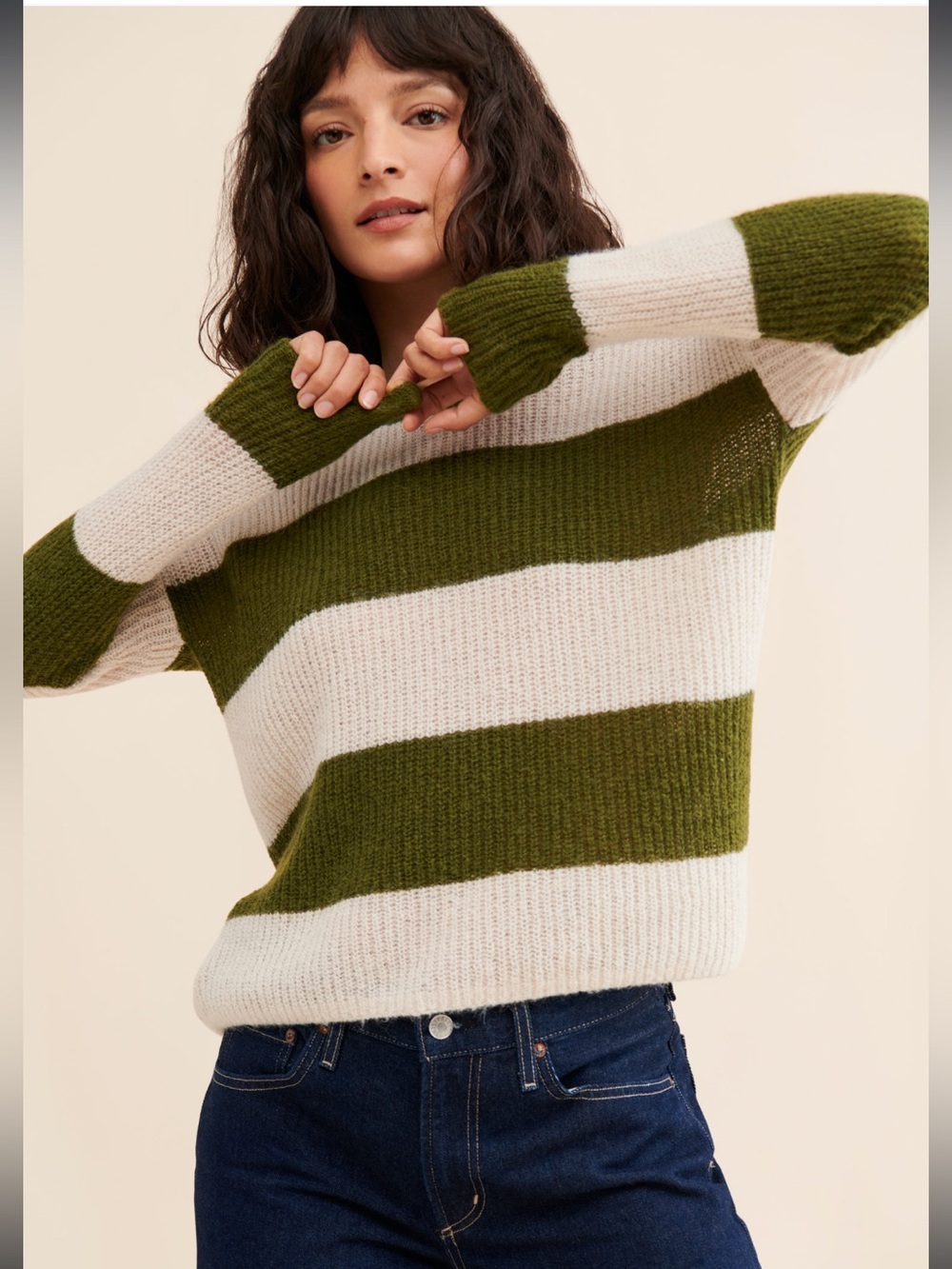 Madewel Stripe Rosario Sweater Green and White M